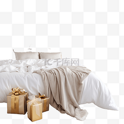 家具双人床图片_卧室里有一张双人床，配有白色床