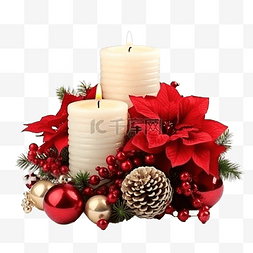 圣诞节花瓶图片_有鲜花和蜡烛的圣诞装饰组合物的