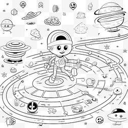 儿童黑白太空迷宫帮助飞碟中的可