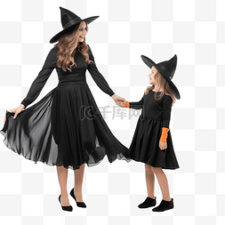 万圣节快乐的母亲和女儿穿着女巫