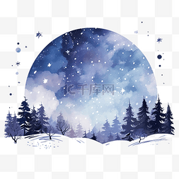 雪景夜图片_水平的圣诞冬季景观与夜空