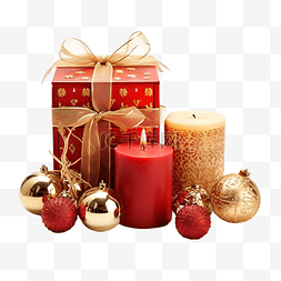 红色和金色圣诞礼盒和装饰灯笼蜡