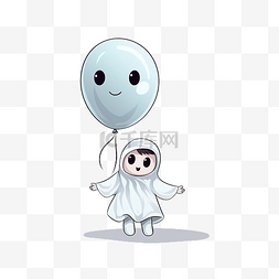 卡通小男孩气球图片_一个穿着幽灵服装的孩子，带着万