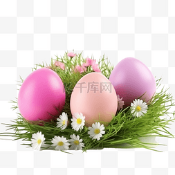 复活节彩蛋图片_与美妙的复活节彩蛋草和花的组合