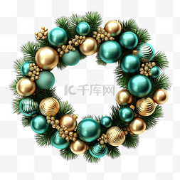 圣诞树枝和闪亮球的装饰花环