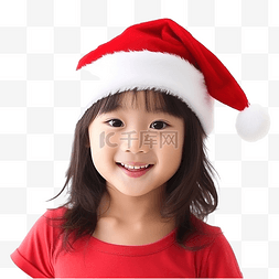 戴着红色圣诞老人帽子的亚洲小可