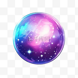 紫色球图片_闪亮的蓝紫色发光星行星插画科学