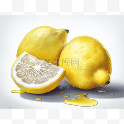 柠檬水滴图片_柠檬片和楔子与白色水滴的 3d 插