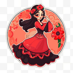 可爱的墨西哥女孩，穿着红裙子，