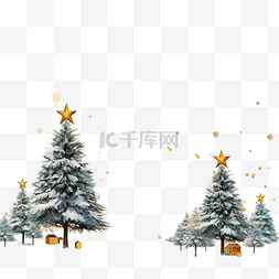 冬村图片_景观森林圣诞树和冬雪中的金色星