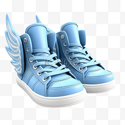 3d 蓝色运动鞋与翼隔离可爱的鞋子
