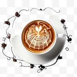 茶几桌图片_万圣节杯咖啡装饰蜘蛛网蜘蛛南瓜