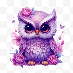 紫色猫头鹰与花