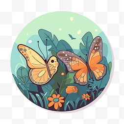 森林里的两只蝴蝶围绕着圆形背景