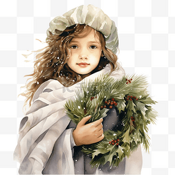 盖毯子图片_一个手里拿着圣诞花环的女孩，身