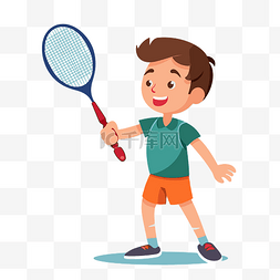 羽毛球剪贴画男孩用网球拍卡通打