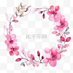 手绘树枝与花图片_水彩粉红色九重葛与干树枝花圈框