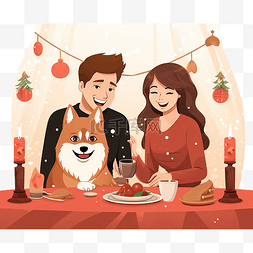 情侣表图片_幸福的年轻情侣与秋田狗坐在节日