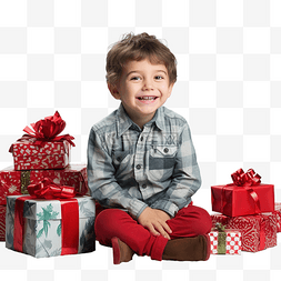儿童图片_圣诞树附近有圣诞礼物的快乐孩子
