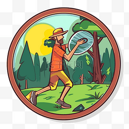 飞盘协会招新图片_卡通人和他的工具在森林徽章剪贴