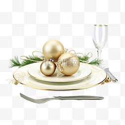 圣诞餐桌布置，配有圣诞树枝和圣