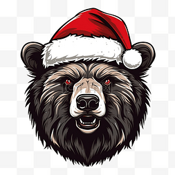 大灰熊图片_熊头戴着圣诞圣诞老人帽子矢量图