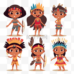 部落剪贴画美国原住民儿童卡通插