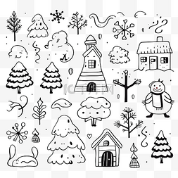 艺术创作图标图片_卡通设计中的线集冬季设计巧妙创