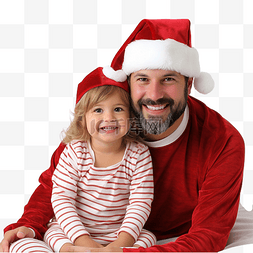 父亲带着穿着圣诞礼服的女婴躺在