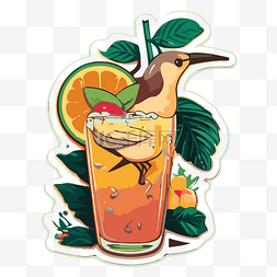 贴纸显示橙色饮料剪贴画中的蜂鸟