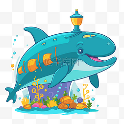 海底海豚剪贴画卡通人物鲸鱼在水