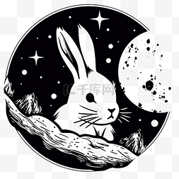 卡通銀河图片_月亮和兔子的矢量黑白着色