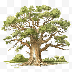 草原自然图片_孤立的一棵老树的插图