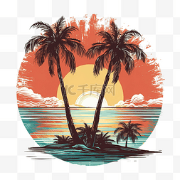 复古阳光图片_复古日落与椰子树