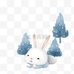 可爱的睡兔在冬季森林里
