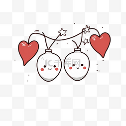 线手绘两个可爱的快乐情人球花环
