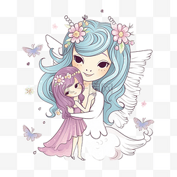 小仙女图片_可爱的公主仙女拥抱独角兽和花地