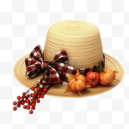 3d 插图感恩节帽子和樱桃装饰品