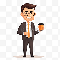 公司介绍图片_拿着一杯咖啡插画的商人人物