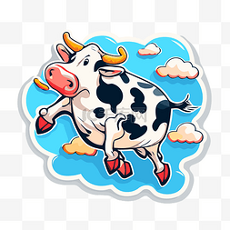 一头牛在白云中飞翔的贴纸 向量