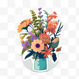 花瓶裡五顏六色的花 向量