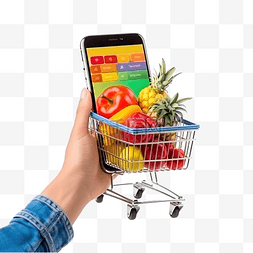 手机上的食物图片_在线购物应用程序概念智能手机，