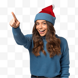 好主意图片_戴着圣诞帽戴着孤立的蓝色用食指