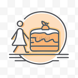 带有蛋糕的线条图标和走过的女人