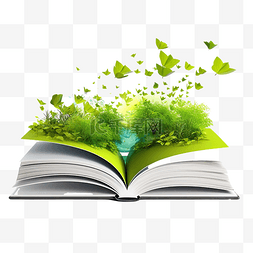 可持续性图片_与绿色自然书本打开的书