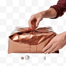 放入图片_准备圣诞节时将礼物放入袋子的特
