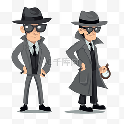 侦探卡通图片_间谍剪贴画侦探人物卡通 向量