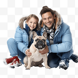 犬年图片_幸福的家庭与宠物法国斗牛犬在下