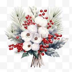 水彩圣诞组合物花束冬青叶浆果和