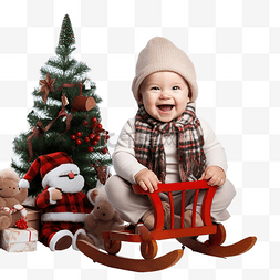 盒子刀模图图片_有趣的婴儿坐在雪橇和圣诞树上，